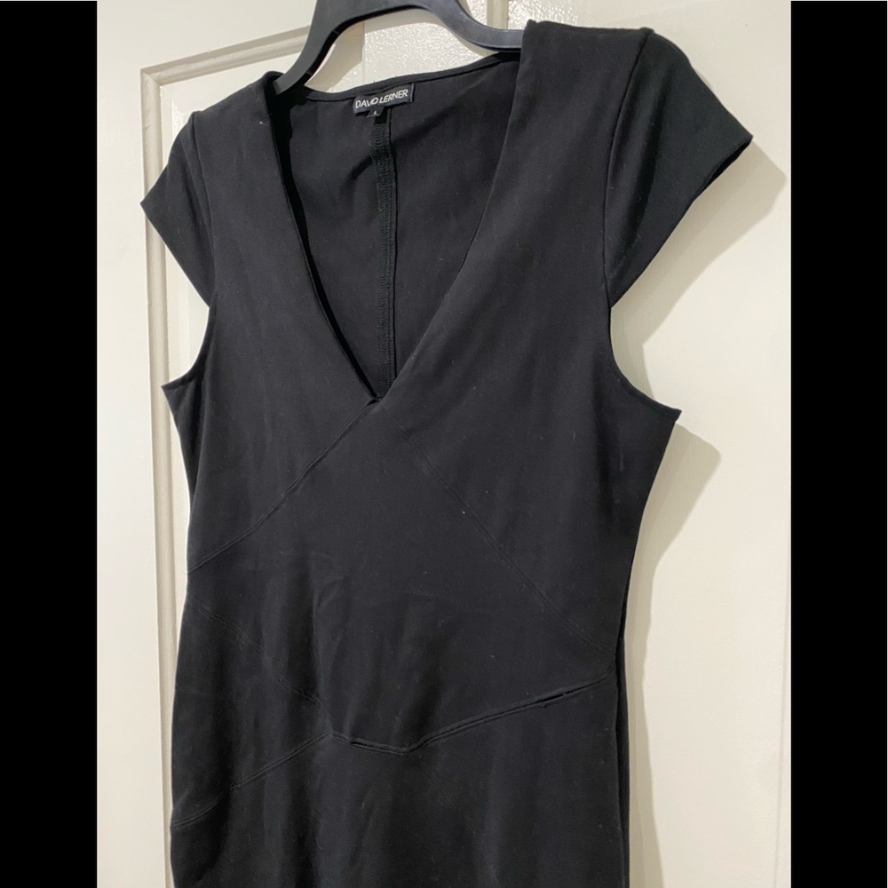 David Lerner cap sleeve fitted stretch Bodycon mini dress basic staple piece L - Picture 3 of 10